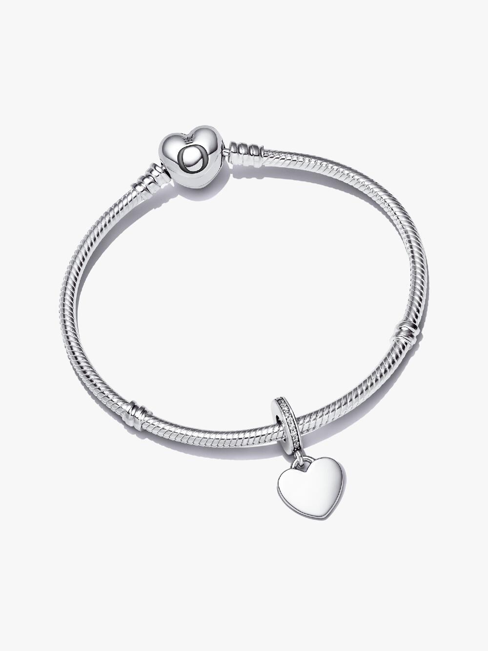 Engravable Heart Tag Dangle Charm Bracelet Set